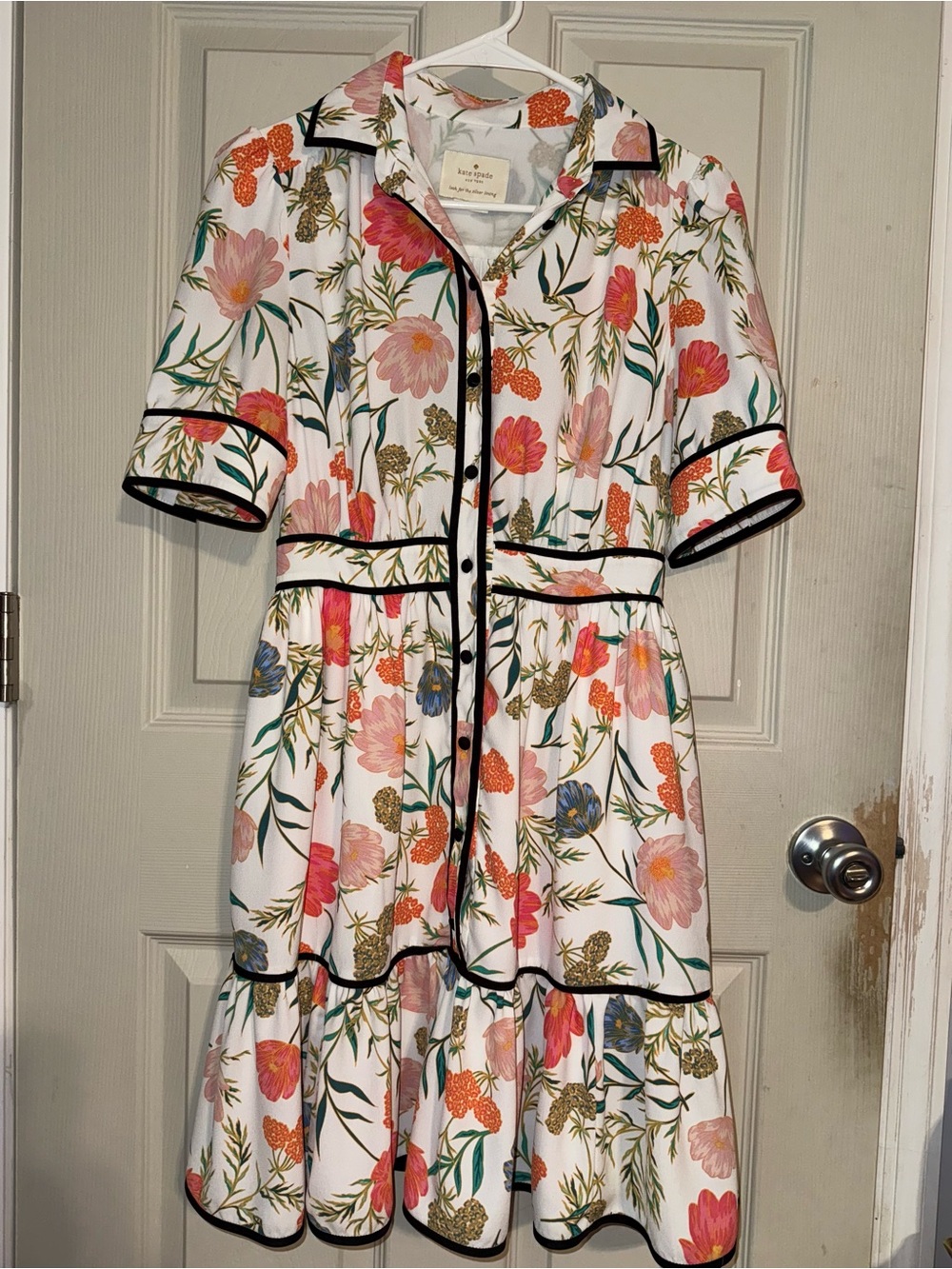 kate spade White Floral Button-Front Top with Pink & Coral Blooms